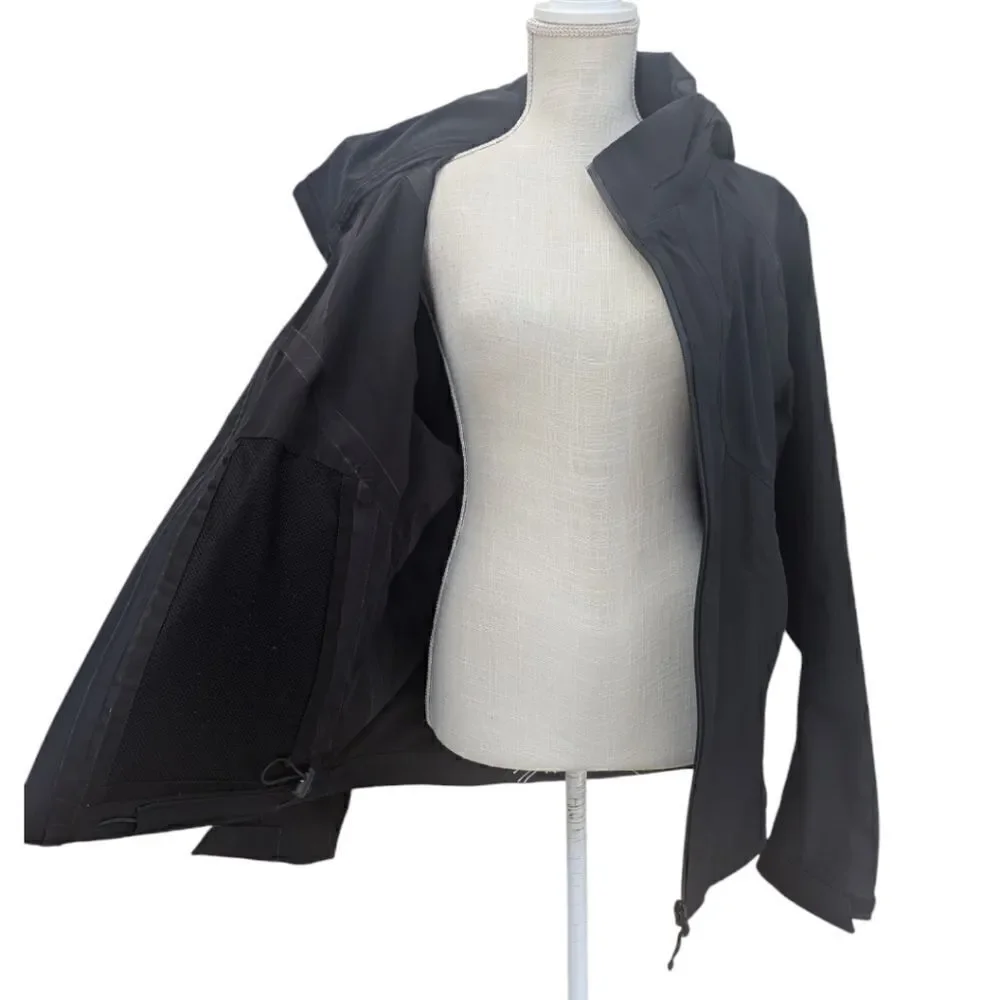 Sandro Paris Polyester Soft Shell Jacket Hooded Stowaway Black Size XL